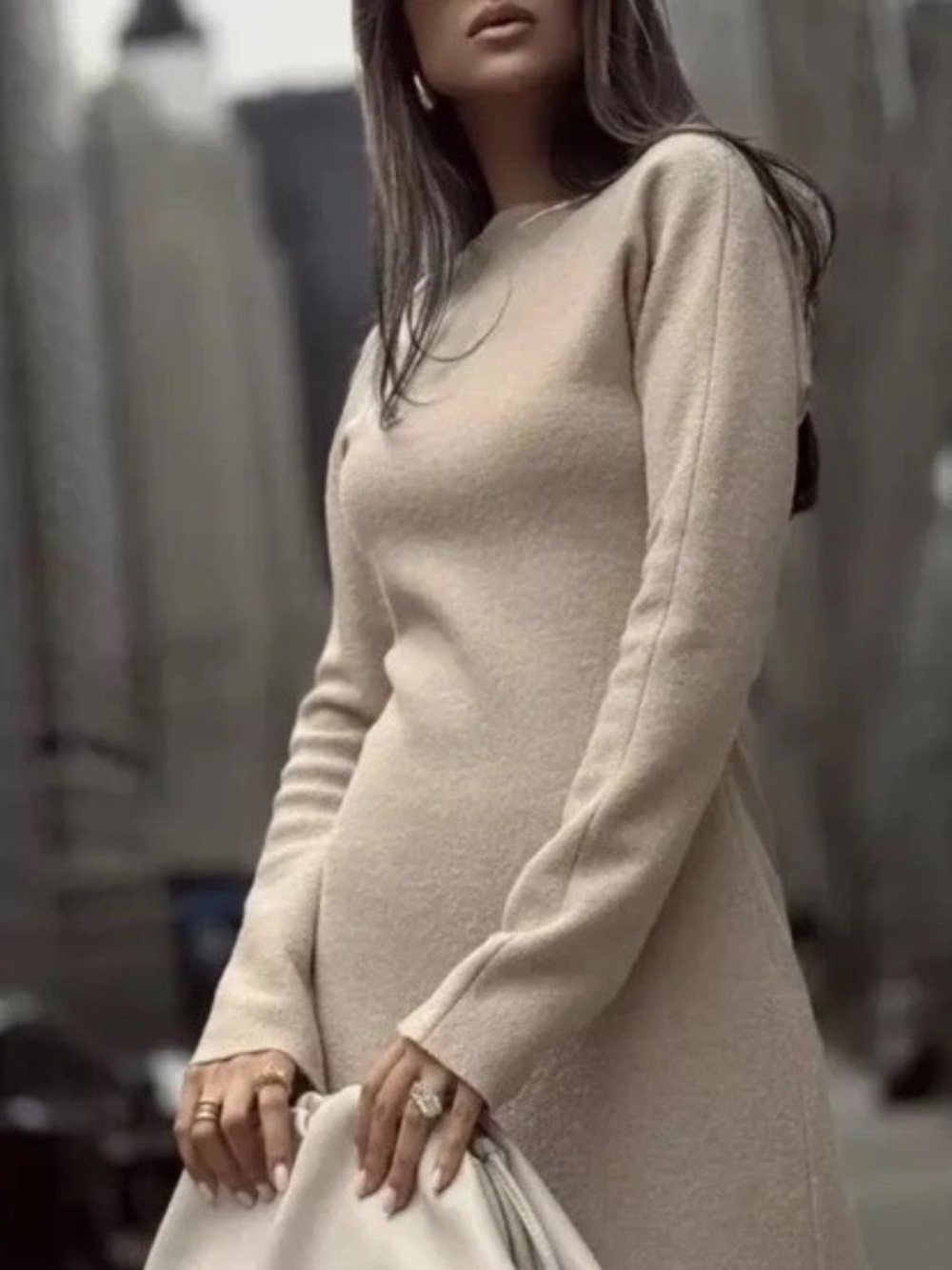 ZARA WOMEN IVORY ZW COLLECTION BOUCLÉ 100% WOOL MIDI DRESS SZ XS - Picture 5 of 12